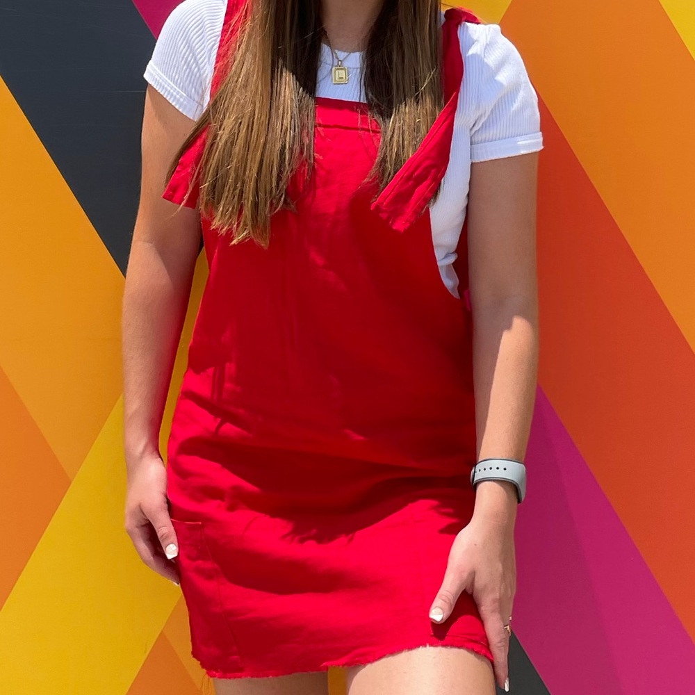 Red Overall Linen Dress
